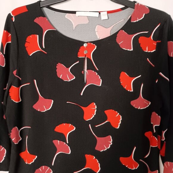 BOSS by Hugo Boss Ginkgo Leaf Print Blouse Black Red Top Size L MSRP $299 - Picture 2 of 7